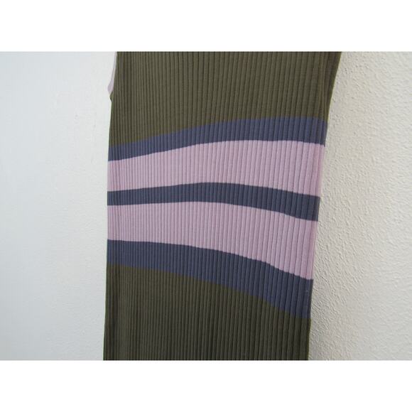 Demylee Small Ribbed Knit Tank Bodycon Dress Olive Green Purple Stripes - Picture 5 of 9